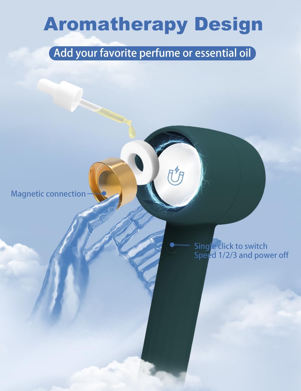 KENSUKA mini ventilador de mão portátil, com bateria recarregável com aromaterapia HA1.