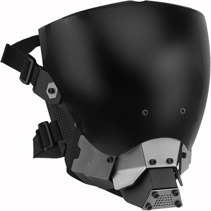 Marikito Capacete de máscara Cyberpunk para adultos, máscaras futuristas Techwear, Halloween, férias, festa, cosplay, acessórios de disfarce, preto, lente anti-embaciamento