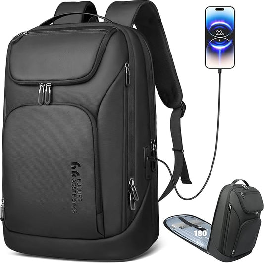 HEROIC KNIGHT Mochila profissional de 30 l - impermeável, USB tipo A & C, compartimento para computador portátil de 17,3" | ideal para trabalho e viagens, Preto, 17,3 polegadas