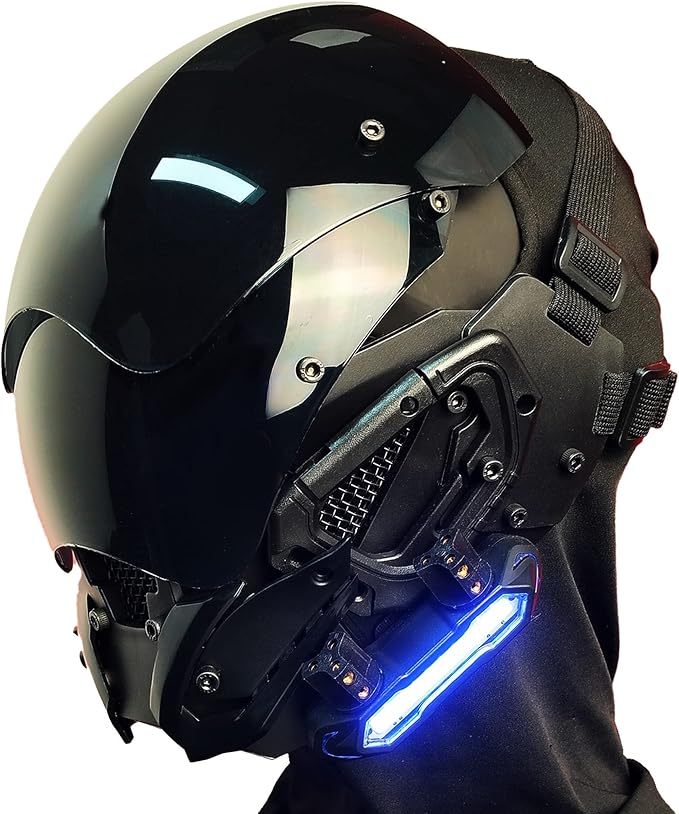 Marikito Máscara cyberpunk com Luci LED, Máscara cyberpunk, Máscara mecânica della polizia, máscara de leggera principale, ricarica USB, La maschera è adatta per adulti.
