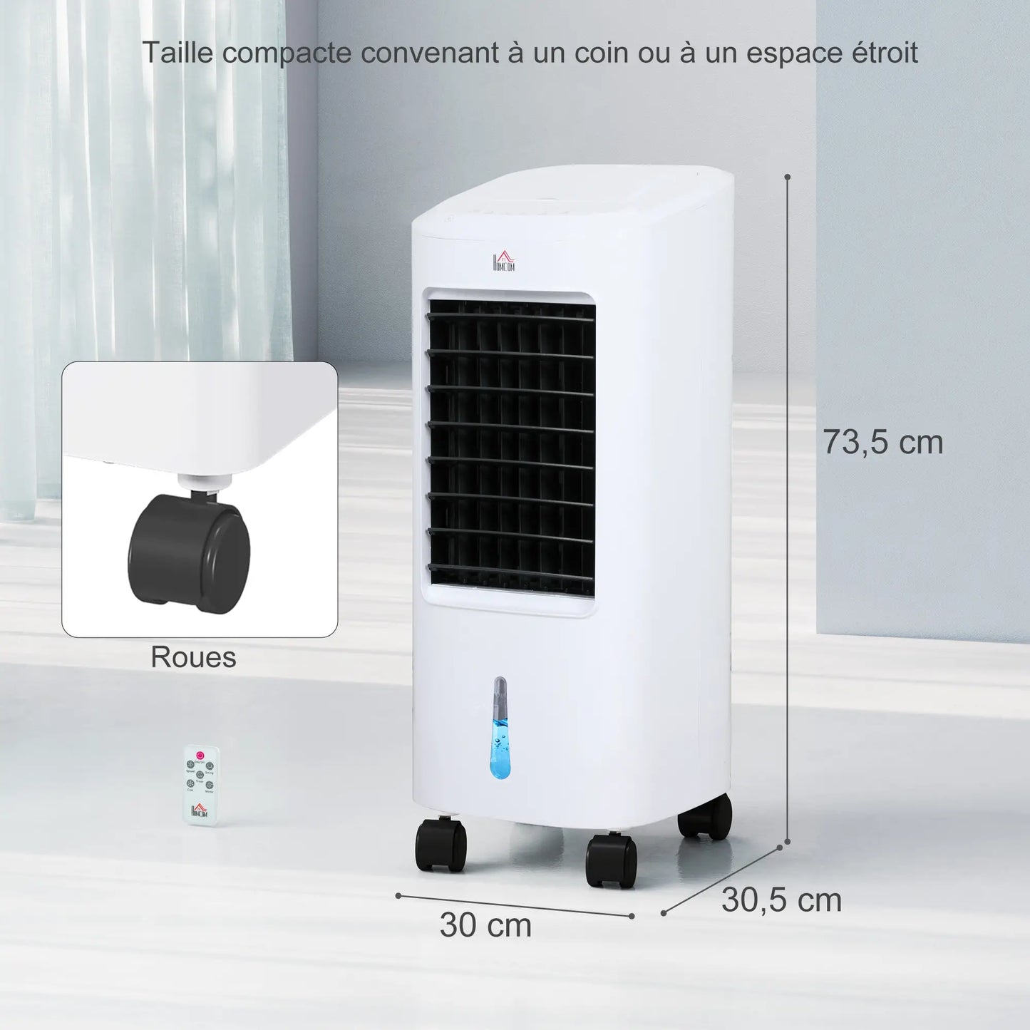 HOMCOM Climatizador de Ar 3 em 1 65 W Depósito de 7L Temporizador até 7,5H 3 Velocidades 3 Modos Oscilação 30x30,5x73,5 cm Branco