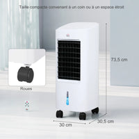 HOMCOM Climatizador de Ar 3 em 1 65 W Depósito de 7L Temporizador até 7,5H 3 Velocidades 3 Modos Oscilação 30x30,5x73,5 cm Branco