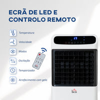 HOMCOM Climatizador Humidificador Refrigerador de Ar com Rodas Depósito de 12L Controlo Remoto 3 Modos de Velocidade Temporizador 12h e Ecrã LED Tátil