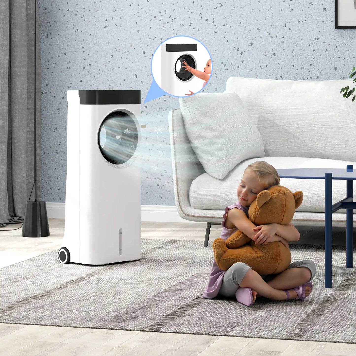 HOMCOM Climatizador 3 em 1 75W com 6 Velocidades Temporizador até 24H Depósito de 6,5 L