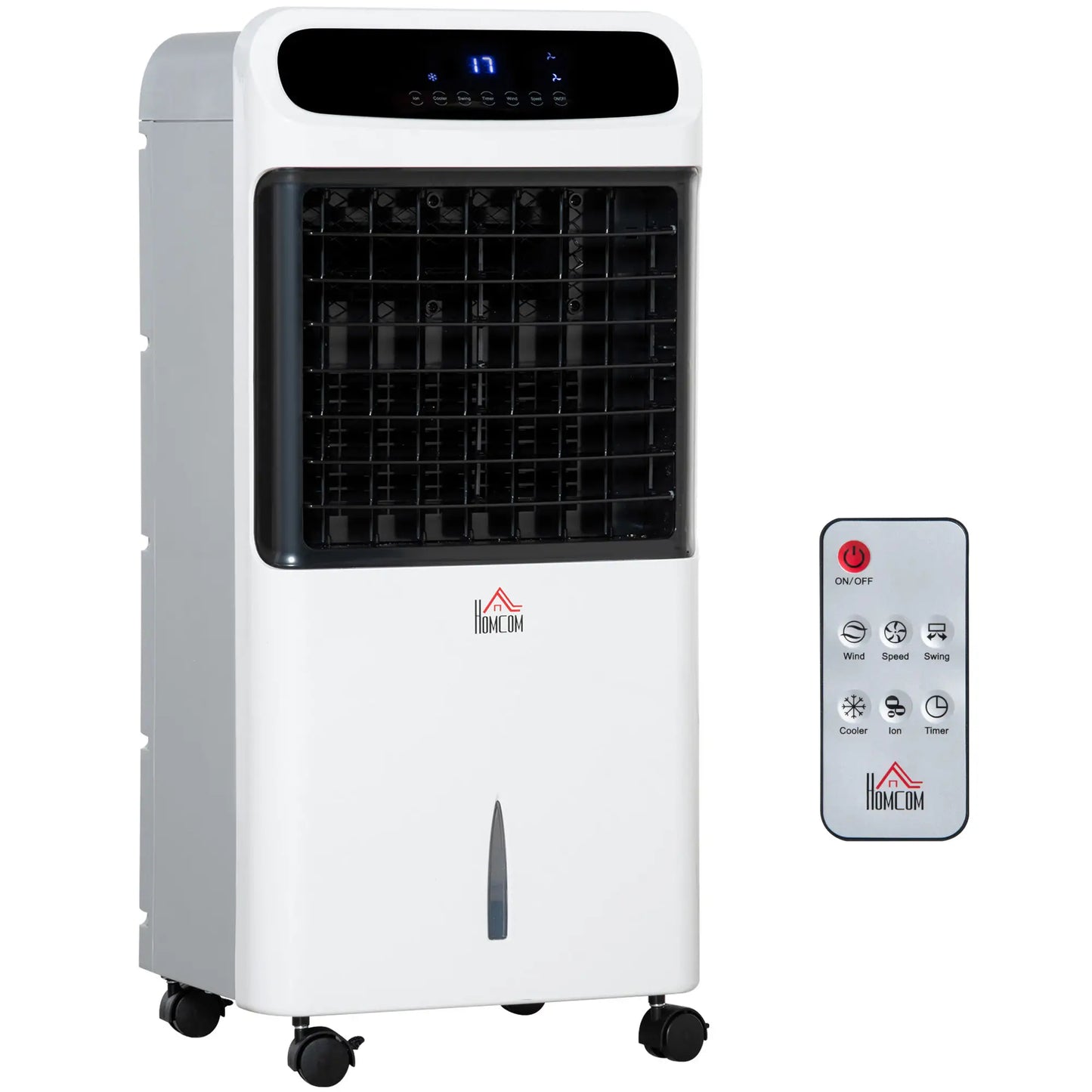 HOMCOM Climatizador Humidificador Refrigerador de Ar com Rodas Depósito de 12L Controlo Remoto 3 Modos de Velocidade Temporizador 12h e Ecrã LED Tátil