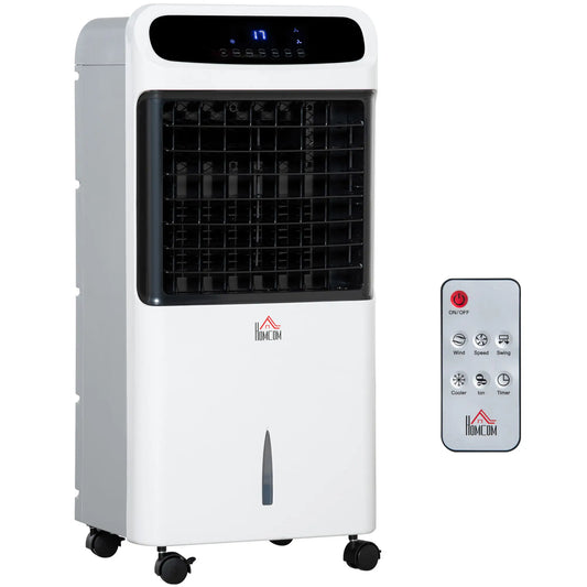 HOMCOM Climatizador Humidificador Refrigerador de Ar com Rodas Depósito de 12L Controlo Remoto 3 Modos de Velocidade Temporizador 12h e Ecrã LED Tátil