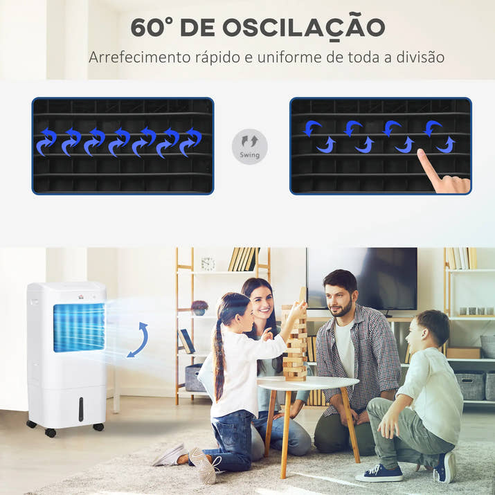 HOMCOM Climatizador Refrigerador de Ar Portátil 3 em 1 com 3 Velocidades Controlo Remoto Temporizador 7,5h Ecrã LED