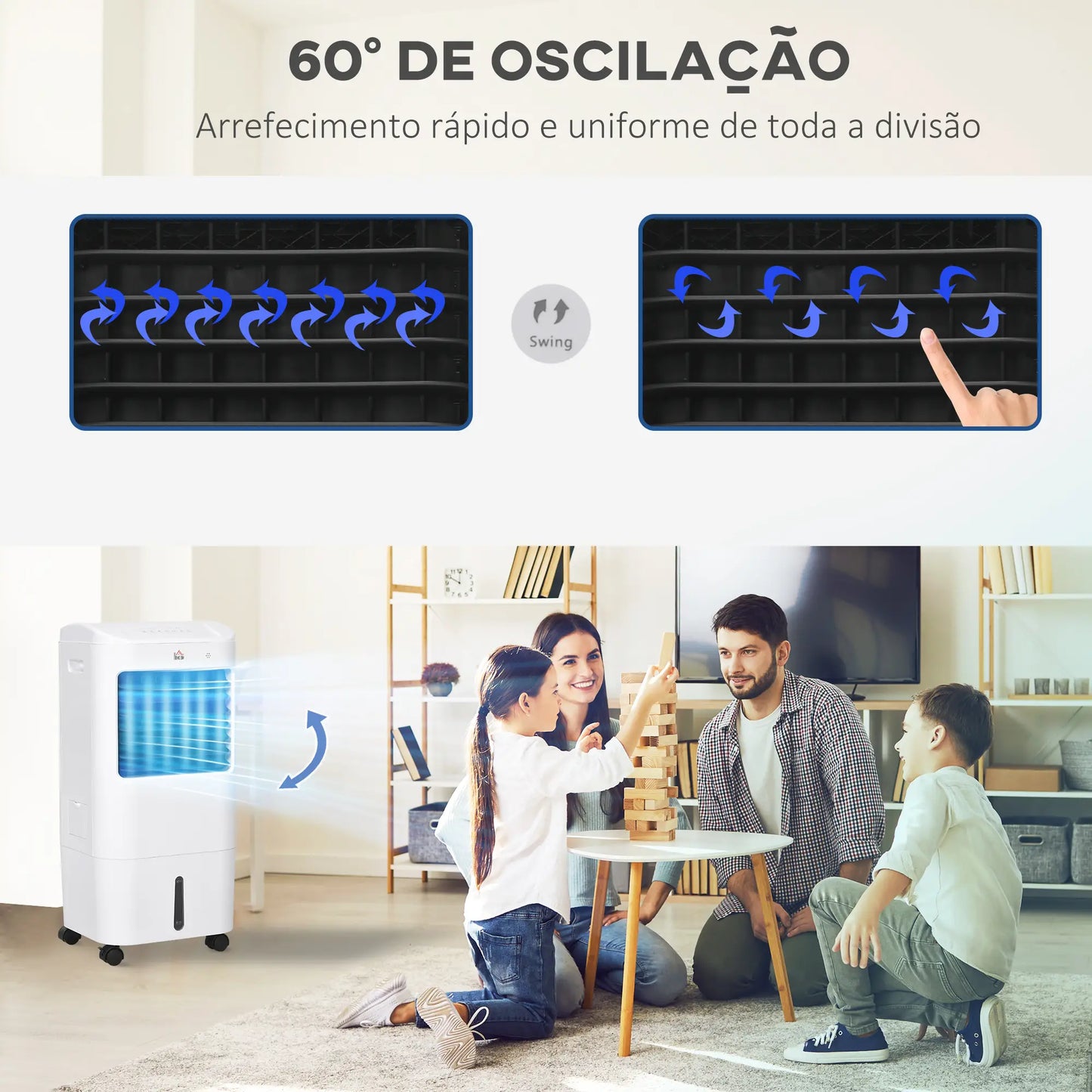 HOMCOM Climatizador Refrigerador de Ar Portátil 3 em 1 com 3 Velocidades Controlo Remoto Temporizador 7,5h Ecrã LED