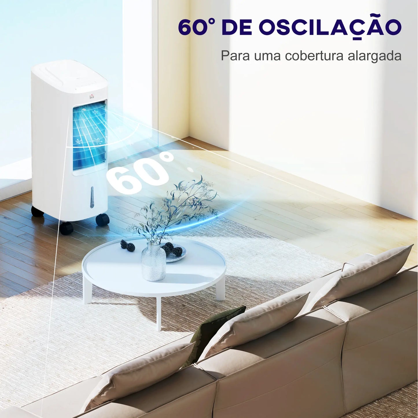 HOMCOM Climatizador de Ar 3 em 1 65 W Depósito de 7L Temporizador até 7,5H 3 Velocidades 3 Modos Oscilação 30x30,5x73,5 cm Branco