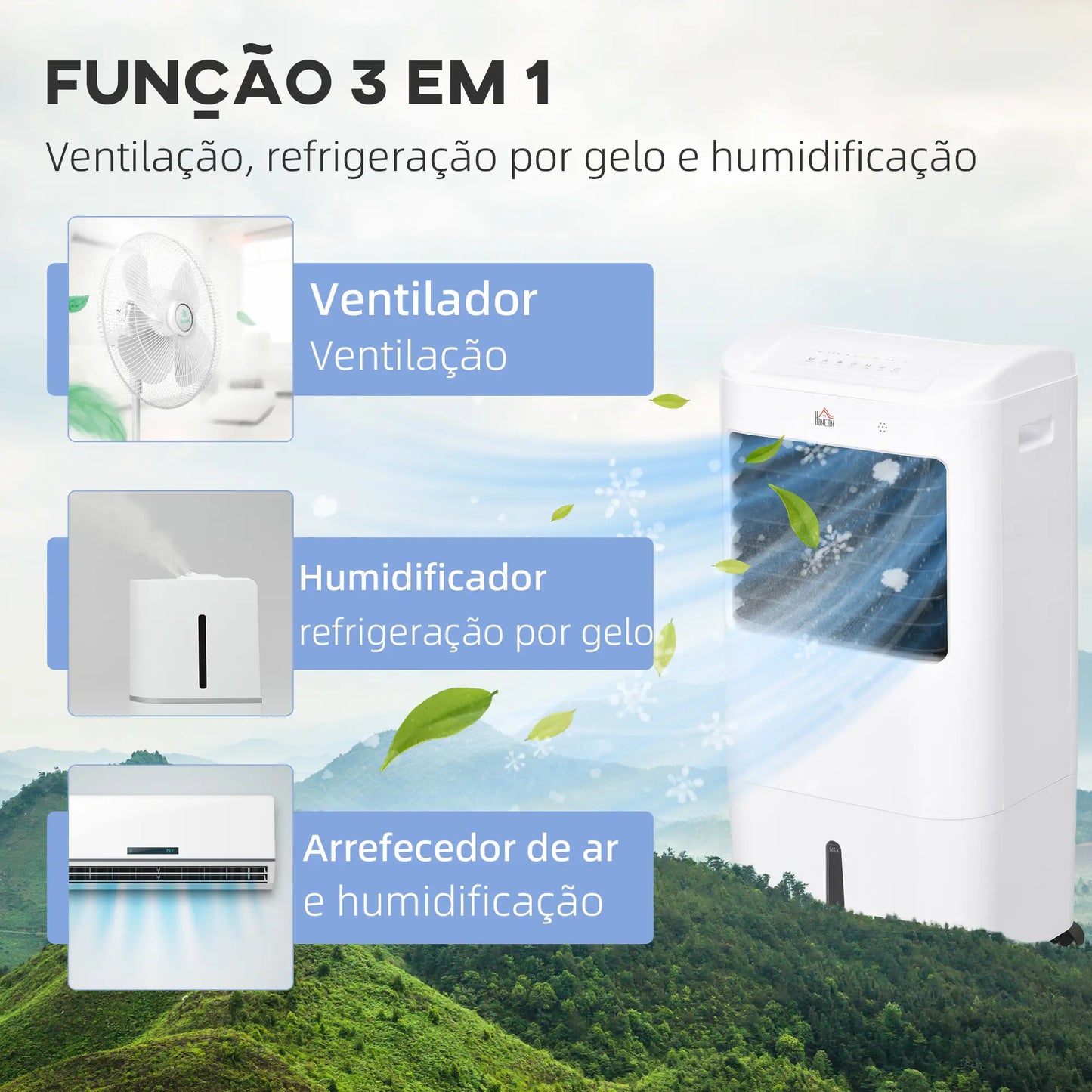 HOMCOM Climatizador Refrigerador de Ar Portátil 3 em 1 com 3 Velocidades Controlo Remoto Temporizador 7,5h Ecrã LED