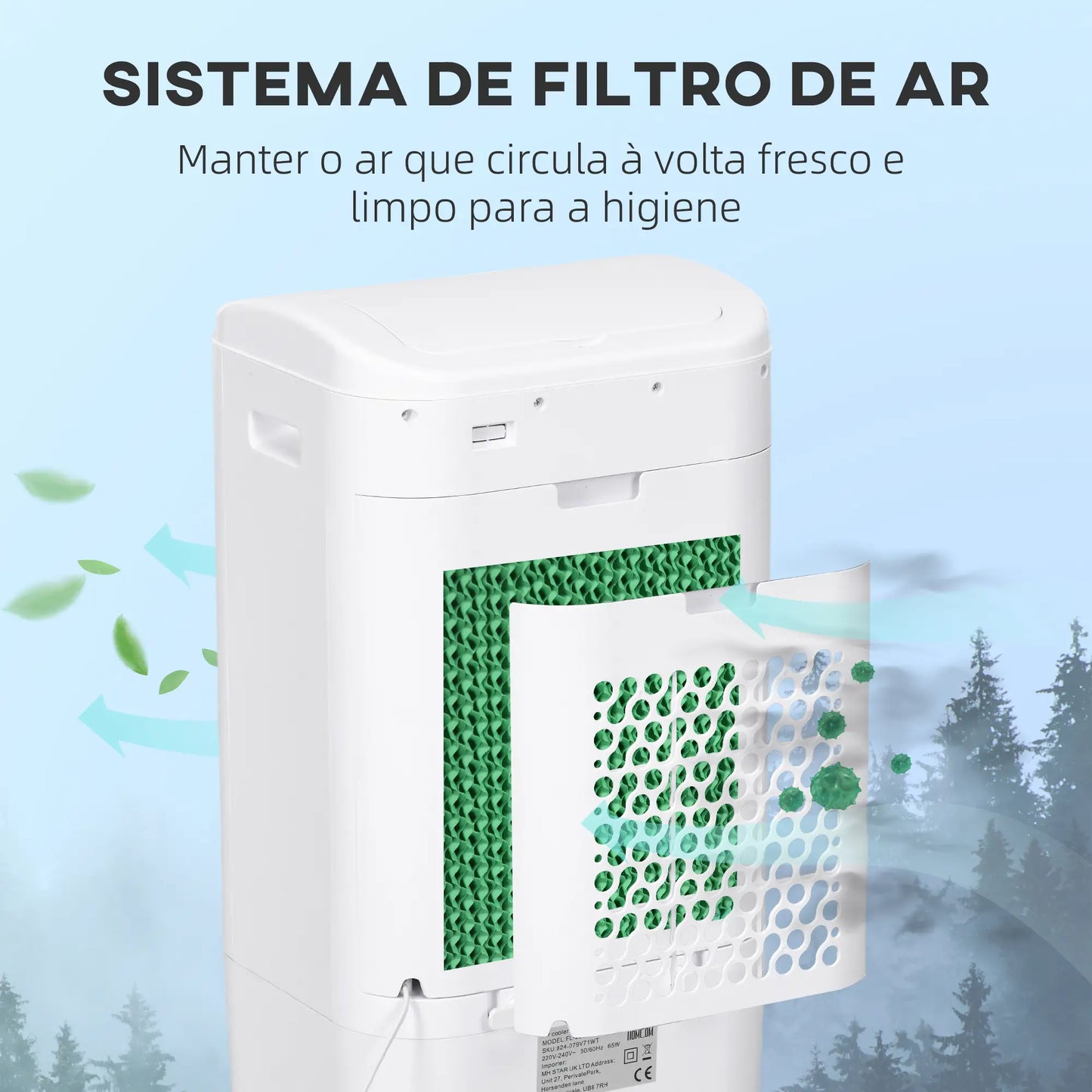 HOMCOM Climatizador Refrigerador de Ar Portátil 3 em 1 com 3 Velocidades Controlo Remoto Temporizador 7,5h Ecrã LED
