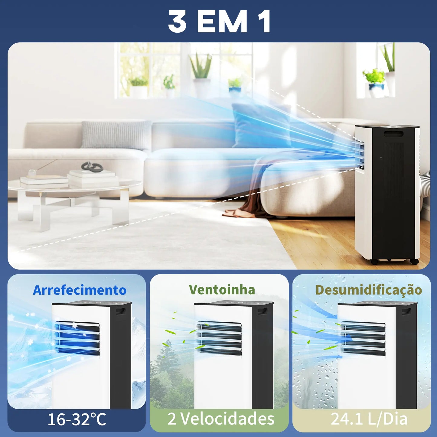 HOMCOM Ar Condicionado Portátil 3 em 1 9000 BTU
