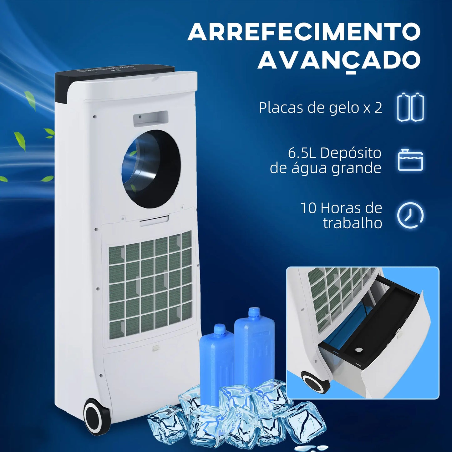 HOMCOM Climatizador 3 em 1 75W com 6 Velocidades Temporizador até 24H Depósito de 6,5 L