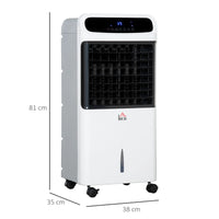 HOMCOM Climatizador Humidificador Refrigerador de Ar com Rodas Depósito de 12L Controlo Remoto 3 Modos de Velocidade Temporizador 12h e Ecrã LED Tátil